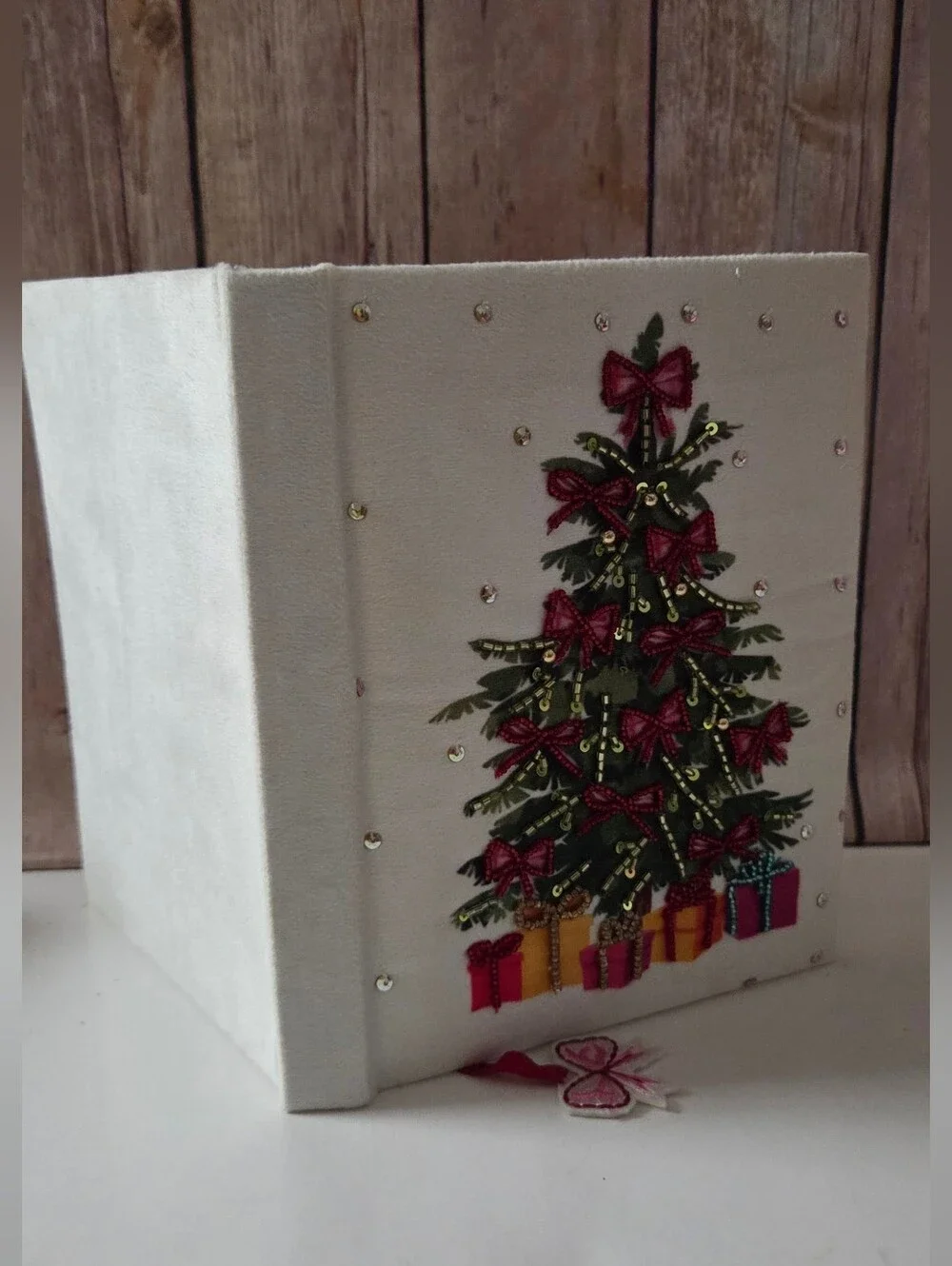 Holiday Velvet Journal with Embellished Christmas Tree Bookmark Included